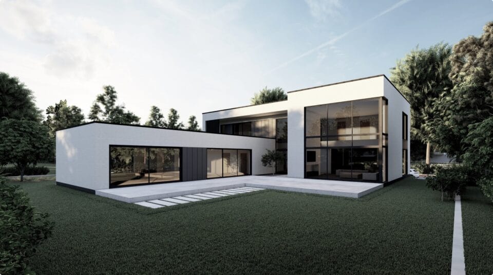 Maison is luxury two-story home with spacious living area, private spa, large windows, and versatile bedrooms for Scandinavian-inspired living