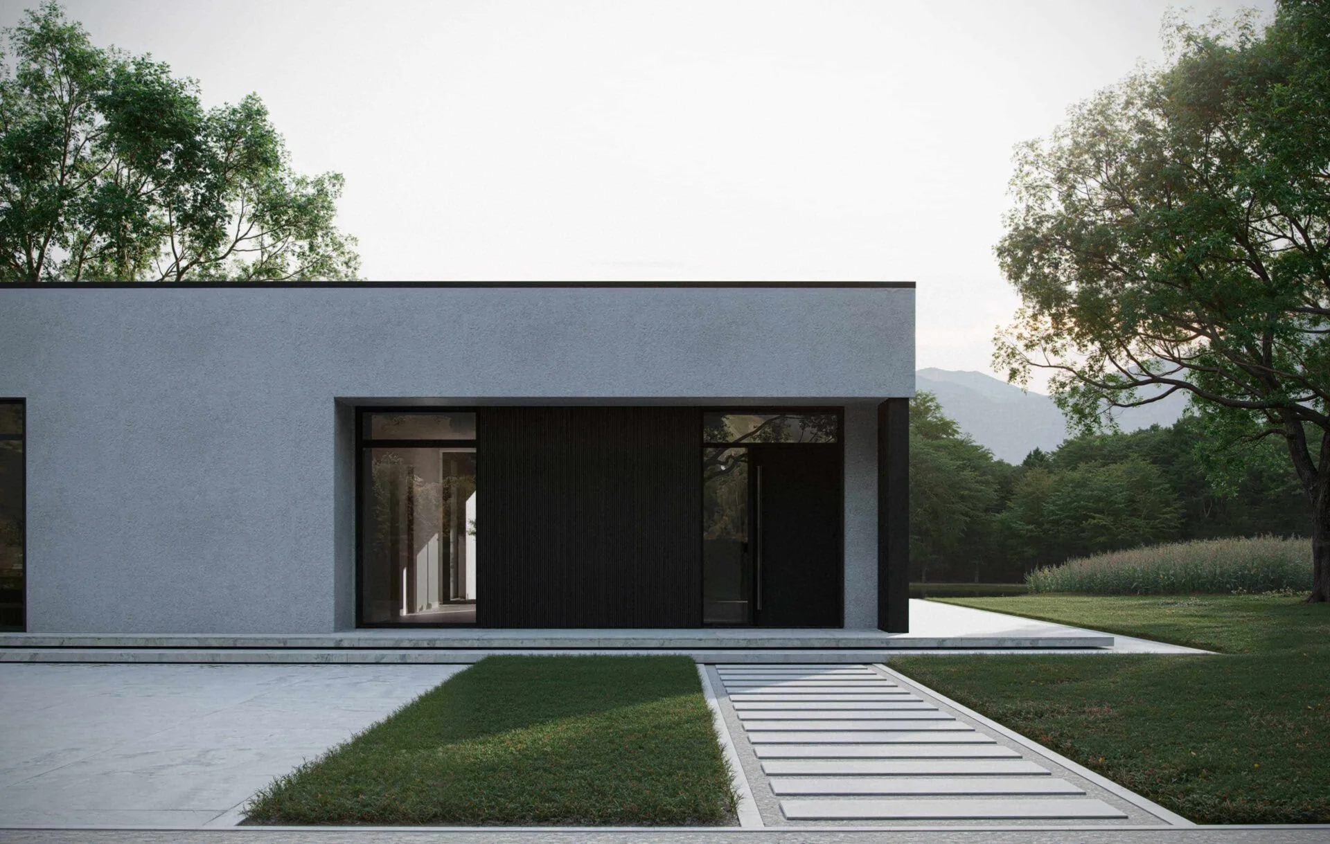 Lumina - modern Scandinavian home main entrance with minimalist facade with clean lines and entry recess